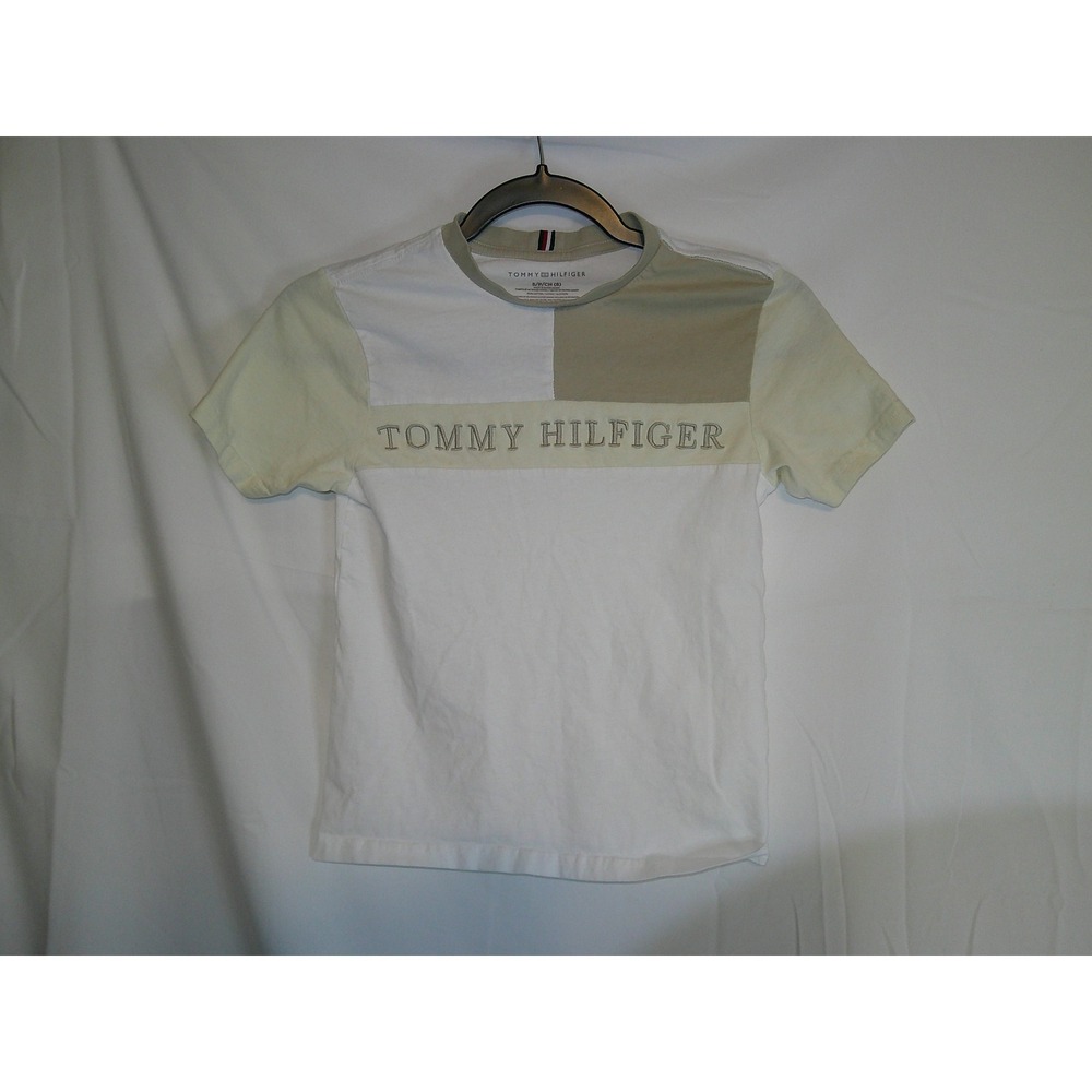 Tommy Hilfiger Kids TShirt S P CH 8 White Beige Colorblock Logo Short Sleeve